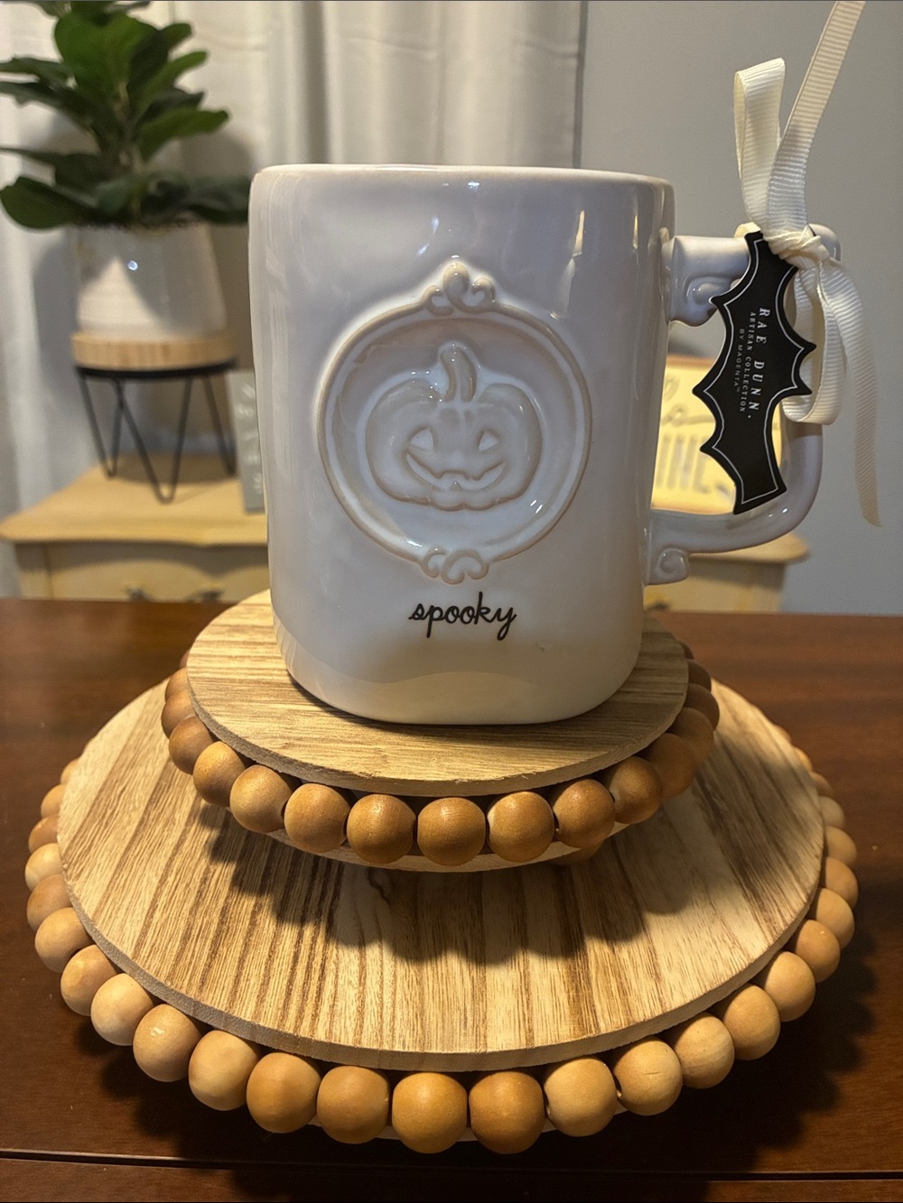 Rae Dunn Halloween "Spooky" Cameo Pumpkin Mug NWT